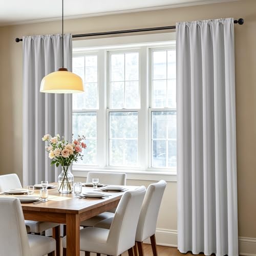Grayish White Blackout Curtains 63 inch Length 2 Panels Set (Greywish White / 52"W x 63"L (Pack of 2))