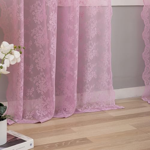Vintage Lace Curtains 84 Inches Long (Lilac / 52"W x 84"L (Pack of 2))