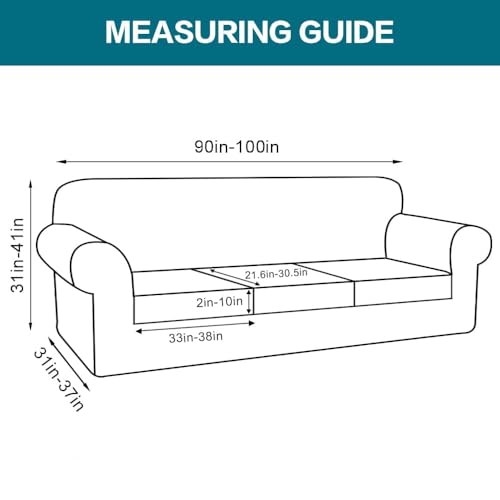 4 Piece Sofa Covers for 3 Cushion Couch Sofa Slipcover Soft Couch Cover for Dogs Washable Furniture Cover with 3 Individual Large Cushion Covers Feature Fabric (L Sofa (3 Cushion) / Ivory)
