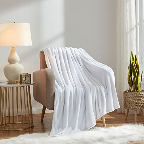 Fleece Blanket Twin Size White Lightweight Throw Blanket Super Soft Cozy Microfiber Blanket 60x80 Inches (White / Twin(60"x80"))