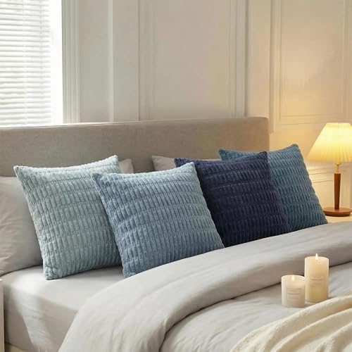 4 Packs Decorative Throw Pillow Covers for Living Room Couch Bed (22" x 22" (Pack of 4) / Blue Series)