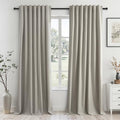 Flax Grey Blackout Curtains 95 Inch Length 2 Panels for Dining Room Darkening Curtain for Bedroom Linen Textured 100% Black Out Sunblock Light Blocking Long Drapes for Living Room Patio Door Back Tab (Flax Grey / 52"W x 95"L (Pack of 2))