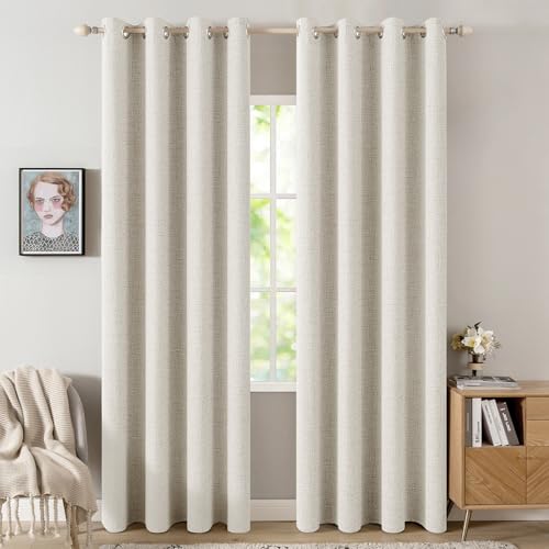 100% Blackout Linen Curtains for Bedroom 52x108 Inches Linen Beige (Linen Beige / 52"W x 108"L (Pack of 2))