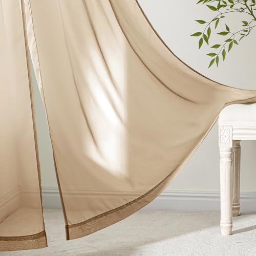 Brown Sheer Curtains 84 Inches Long 4 Panels 42 x 84 Inches (42"W x 84"L (Pack of 4) / Brown)