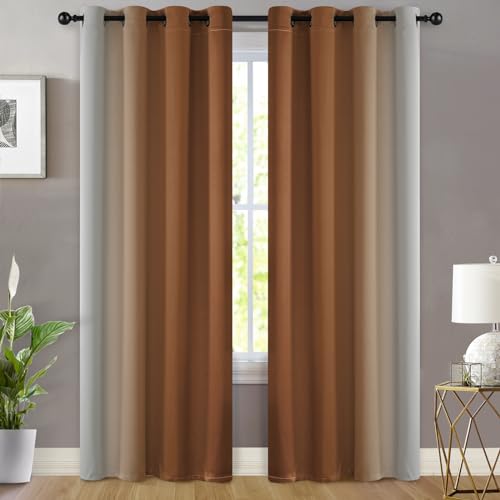 Ombre Curtains Burnt Orange and Greyish White for Bedroom (52"W x 84"L (Pack of 2) / Burnt Orange)