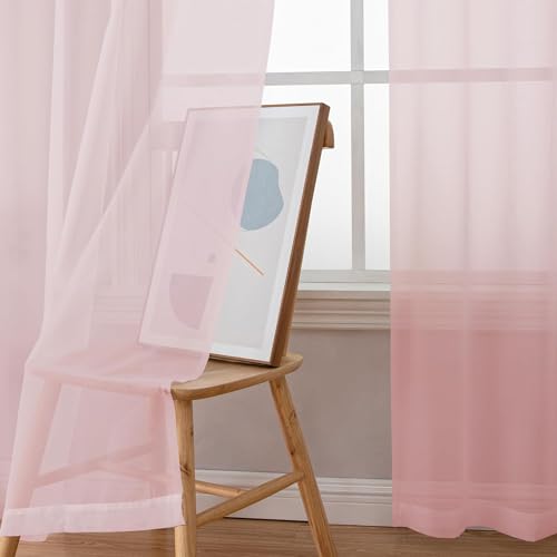 Blush Pink Sheer Curtains 84 Inches Long 2 Panels Set (40"W x 84"L (Pack of 2) / Blush Pink)
