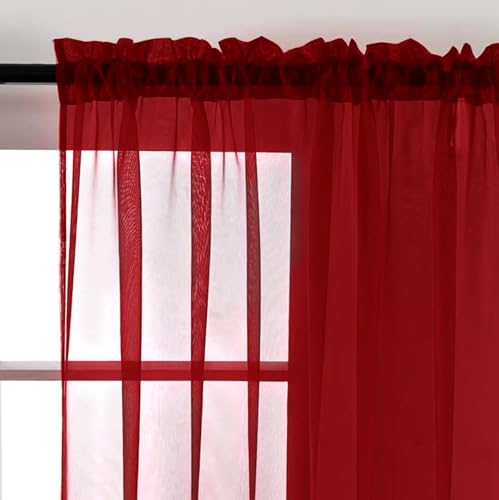 Christmas Red Sheer Curtains 4 Panels Rod Pocket Semi (Christmas Red / 52"W x 72"L (Pack of 4))