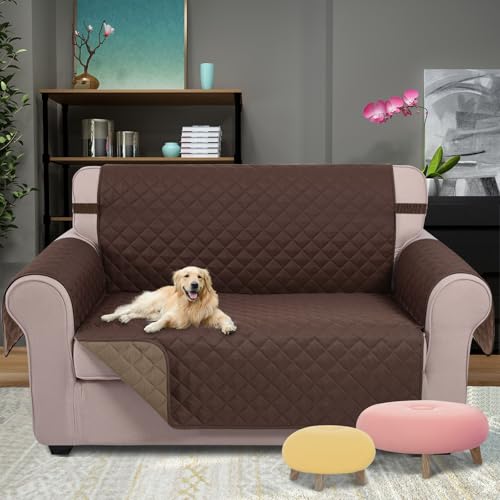 Loveseat Sofa Cover for 2 Cushion Couch (Chocolate/Taupe / 45''loveseat-small)