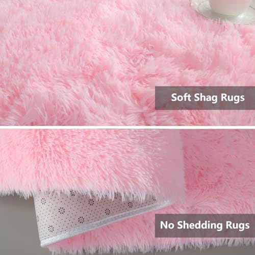 Shag Area Rugs for Bedroom Living Room (Pink / 5' x 8' (Rectangular))