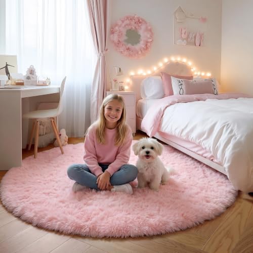 Light Pink Round Area Rugs 5ft for Bedroom Living Room (Light Pink / 5' (Round))