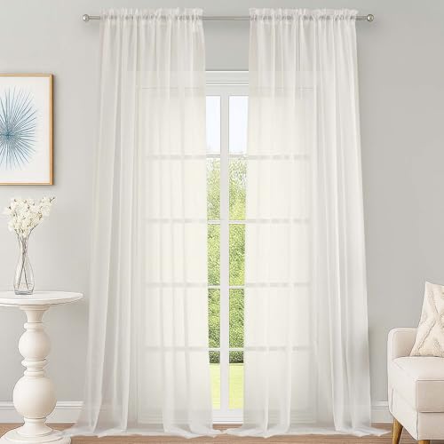 Ivory Sheer Curtains 108 Inch Long 2 Panels for Living Room 59" Wide (Ivory / 59"W x 108"L (Pack of 2))
