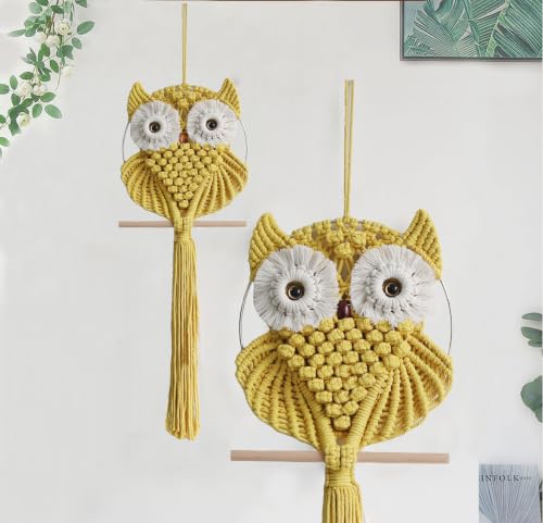 Owl Macrame Wall Hanging (Yellow-S)