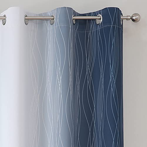 Navy Blue and Greyish White Blackout Curtains for Living Room 63 Inch Long (Navy Blue and Greyish White / 42"W x 63"L (Pack of 2))