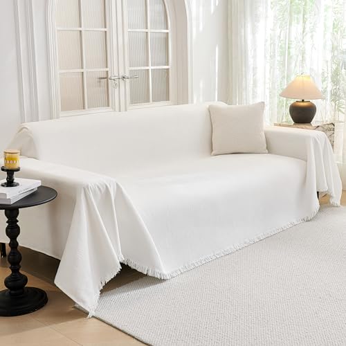 Oversized Couch Cover Sofa Covers Couch Covers for 3 Cushion Couch Sofa Pet Friendly L Shaped Couch Cover Sectional Couch Covers Non Slip Furniture Protector for Kids (91" x 150" / White)