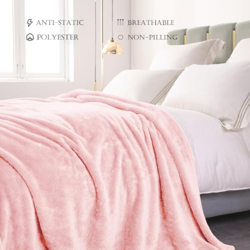 Fuzzy Plush Fleece Bed Blanket Queen Size (Light Pink / 90x90 IN)
