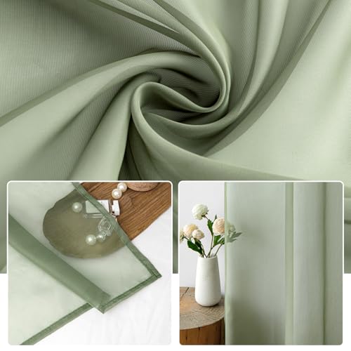 Sage Green Sheer Curtains 54 X 54 Inches (Sage Green / 54"W x 54"L (Pack of 2))