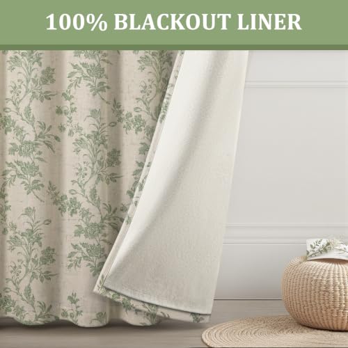 Sage Green Boho Floral 100% Blackout Curtains 84 Inch 2 Panels (Sage Green / 52"W x 84"L (Pack of 2))
