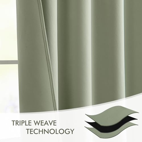 Sage Green Back Tab Blackout Curtains 52x120 Inch Long 2 Panels Set (Sage Green / 52"W x 120"L (Pack of 2))