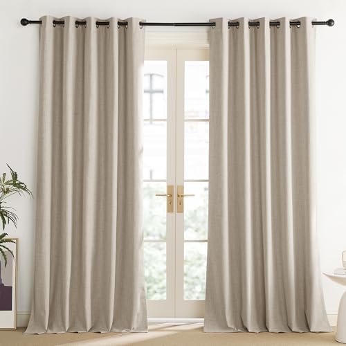 Oatmeal Vintage Open Linen Weave Flax Thermal Curtains (62"W x 108"L (Pack of 2) / Oatmeal)