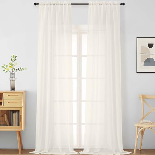 Ivory Sheer Curtains for Windows 108 inches Long 2 Panels Set (42"W x 108"L (Pack of 2) / Ivory)