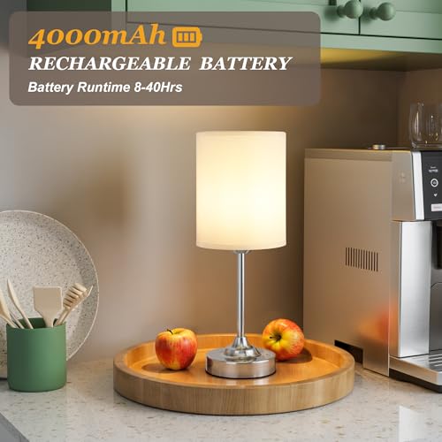 Touch Control Cordlss Table Lamp (White - Silver)