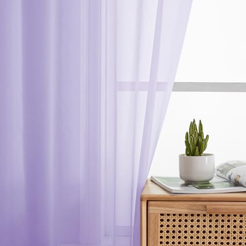 Lavender Sheer Curtains 90 Inches Long 2 Panels (Lavender / 42"W x 90"L (Pack of 2))
