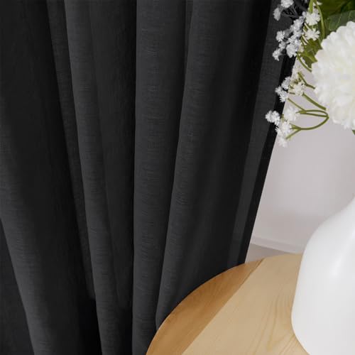 Sheer Curtains Bedroom Linen Textured Curtain Sheers Light Filtering Voile Rod Pocket Curtains for Living Room (38"W x 84"L (Pack of 2) / Black)
