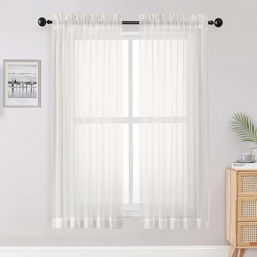 Sheer Ivory Curtains (Ivory / 59"W x 63"L (Pack of 2))