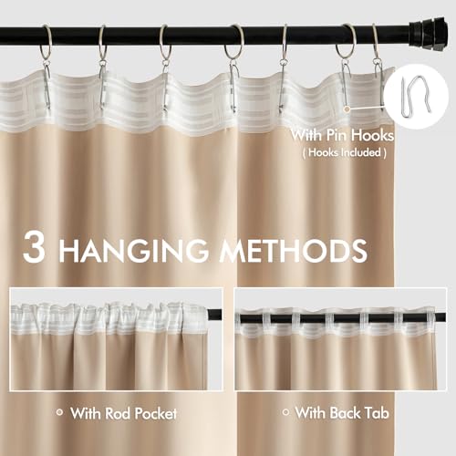 Beige Back Tab Blackout Curtains 52x102 Inch Long 2 Panels Set (Beige / 52"W x 102"L (Pack of 2))