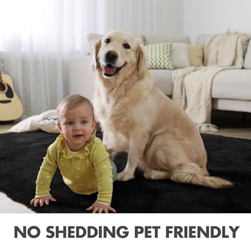 7x10 Ft Extra Large Shag Rugs for Living Room (Aa Black / 7' X 10' (Rectangular))