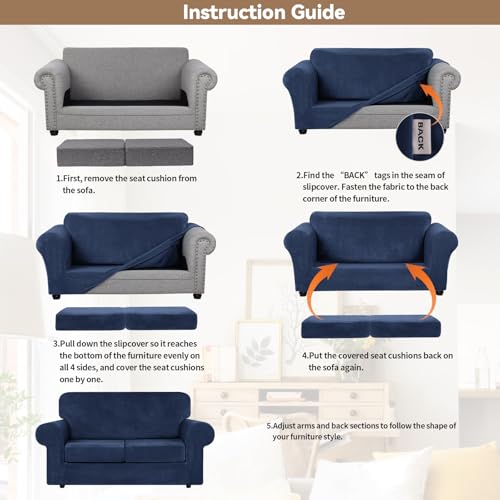Velvet Stretch 3 Pieces Couch Cover for Sofa Washable (Medium / Navy Blue)