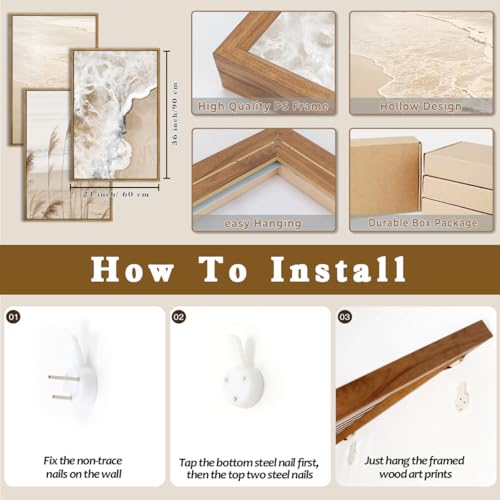 Large Beach Wave Pampas Grass Framed Canvas Wall Art Set (Pampsa Grass Wall Art / 24"L x 36"W)