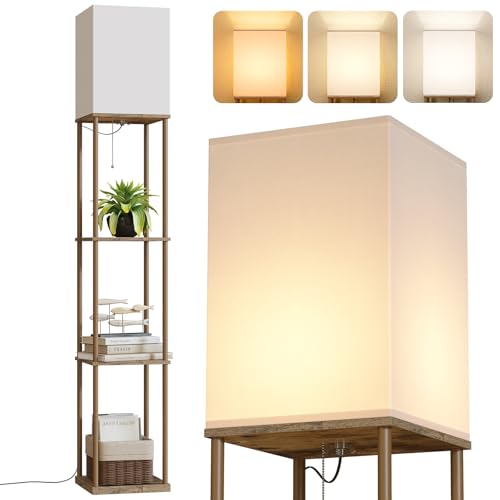Floor Lamp with Shelves (Withered-leaf Square / 4-Tier)