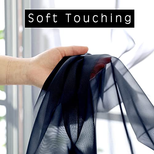 2 Panels Sheer Navy Blue Curtains 54 Inches Length Window Treatment for Kitchen (Navy Blue / 42"W x 54"L (Pack of 2))