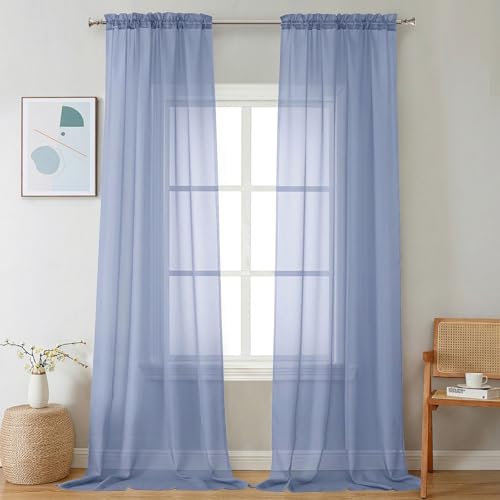 Sheer Curtains 108 Inch Length 2 Panels Set (Denim Blue / 42"W x 108"L (Pack of 2))
