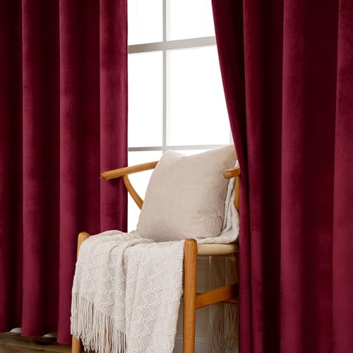 Velvet Curtains Christmas Burgundy 52 x 63 Inch Length Set of 2 (Burgundy / 52"W x 63"L (Pack of 2))