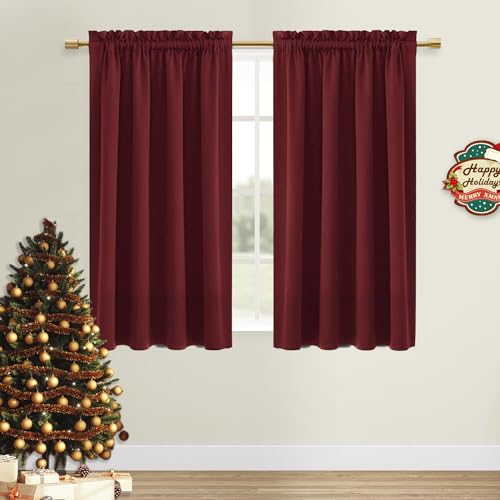 Blackout Curtains for Bedroom Living Room 38 x 45 Inch Long Burgundy (Burgundy / 38"W x 45"L (Pack of 2))
