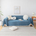 Couch Slipcover Dog Sofa Covers Boho Couch Cover for Dogs Blue Sofa Throw Cover Bohemian Sofa Covers for 3 Cushion Couch Herringbone Sectional Couch Cover Slipcovers for Sofas (91" x 150" / Tassel Ball: Blue)
