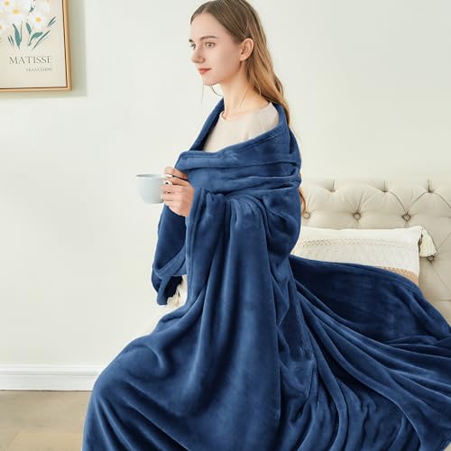 Fleece Blanket Soft Plush King Size Bed Blanket Navy 108"x90" (Navy / King(108"x90"))