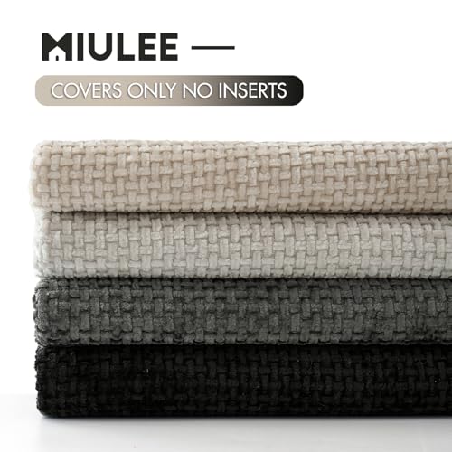 Soft Decorative Chenille Pillow Covers Cream Grey 16x16 Pack of 4 (16" x 16" (Pack of 4) / Neutral Cream/Grey)