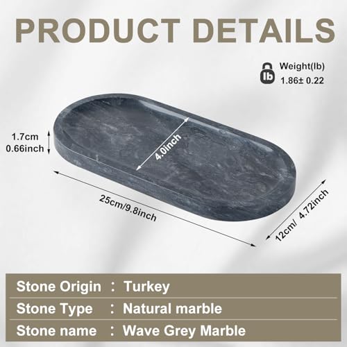 Natural Marble Vanity Tray (Black Gray / 9.8" x 4.7" x 0.7")