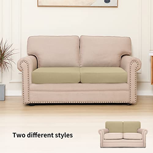 Stretch 2 Pieces Loveseat Couch Cushion Cover for 2 Seat (2-piece / Beige)