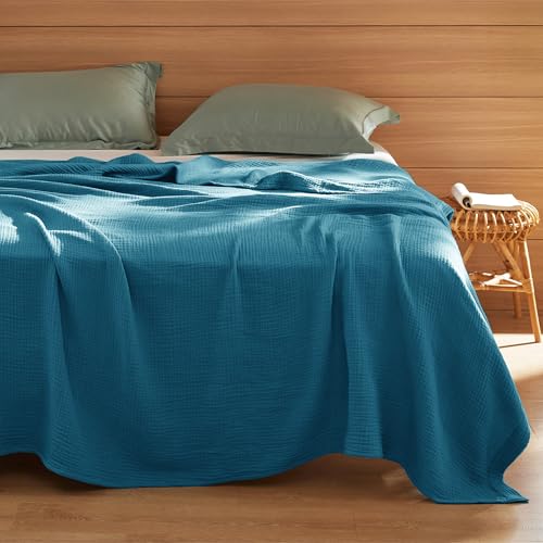 100% Cotton Muslin Blankets for Adults (01 - Teal / King (108" X 90"))