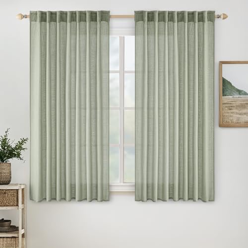 Sage Linen Curtains 52x63 Inch Long 2 Panels of Green Window Drapes (Sage / 52"W x 63"L (Pack of 2))