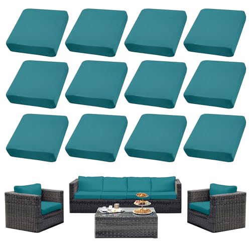 12PCS Patio Cushion Covers.Patio Furniture Couch SeatSlipcovers (Peacock Blue / 12PCS)