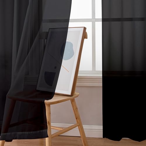 2 Pack Basic Black Sheer Curtain Drapes for Living Room 84 Inch Length 2 Panels (59"W x 84"L (Pack of 2) / Black)