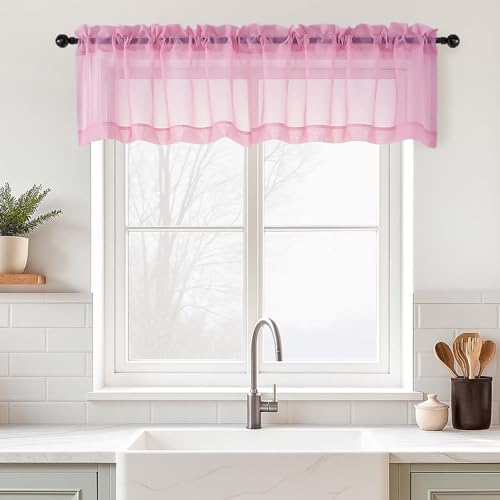 Light Pink Valances for Windows 14 inch Length 2 Panels (42"W x 14"L (Pack of 2) / Light Pink)