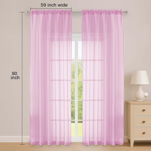 Pink Sheer Curtain 90 Inches Long 2 Panels Set (Pink / 59"W x 90"L (Pack of 2))