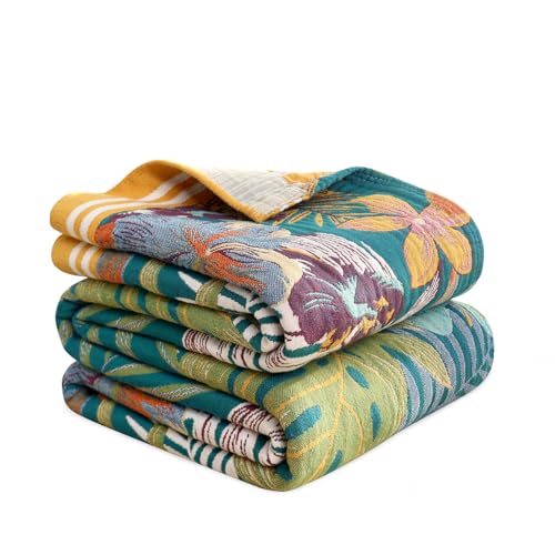 Boho Throw Blanket 60"x80" Cotton Floral Blanket for Couch Sofa Bed (Leaves Flowers 2 / 60"x80")