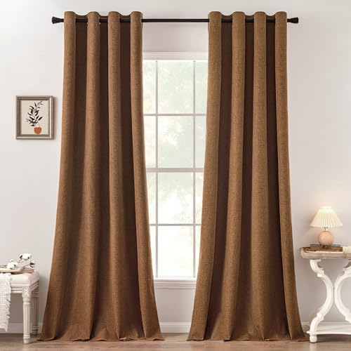 100% Blackout Linen Curtains for Bedroom 52x108 Inches Brown (Brown / 52"W x 108"L (Pack of 2))
